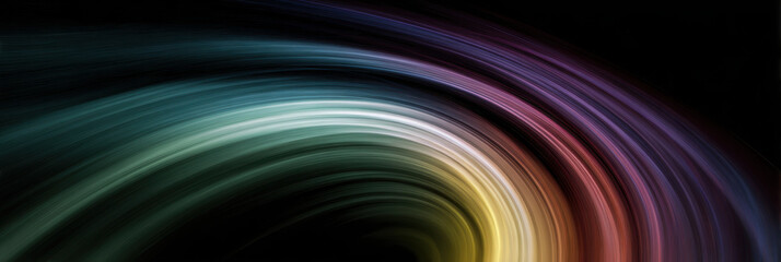 Fototapeta premium Rainbow light trail, abstract swirl, motion blur, dark background, glossy wave joyful