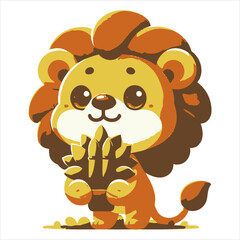 Playful cartoon lion cub mascot with big adorable eyes, an isolated and modern flat vector logo design for kids. 22
