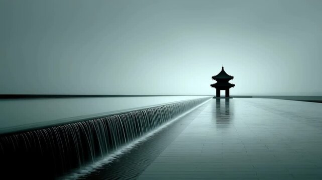 Tang Dynasty Architecture Reflected in Calm Lake