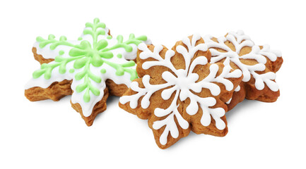 Tasty gingerbread cookies isolated on white. Christmas treat