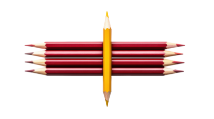 Yellow Pencil Among Red on Transparent Background