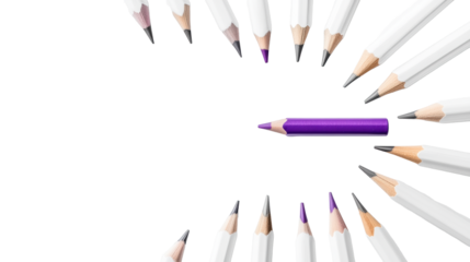 Vibrant Pencils in Artistic Arrangement  on Transparent Background