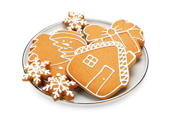 Tasty gingerbread cookies isolated on white. Christmas treat