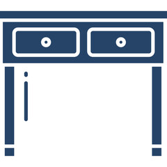 Minimalist Blue Silhouette Of A Two Drawer Desk With Four Legs On A Transparent Background