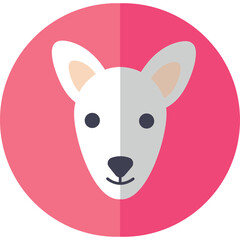 Minimalist Graphic Illustration of a White Dog Head with Pink Circle Background and Soft Shadow Flat Design