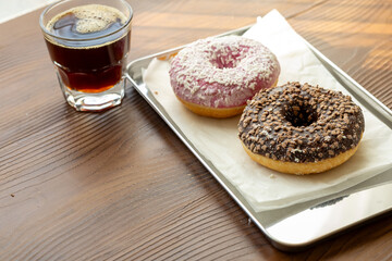 Close-Up of Donuts with a Shot of Espresso