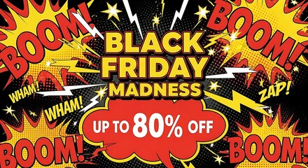 Black friday madness with up to 80% off and comic style