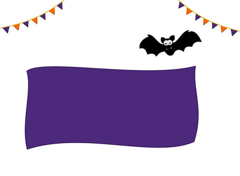 Halloween party with big banner and bat and some small flags - vector