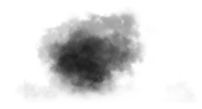Dark smoke cloud texture isolated on white background, realistic black mist or fog effect for digital design, atmosphere overlay, or abstract dust and ink spread illustration. - Powered by Adobe