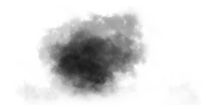 Dark smoke cloud texture isolated on white background, realistic black mist or fog effect for digital design, atmosphere overlay, or abstract dust and ink spread illustration.