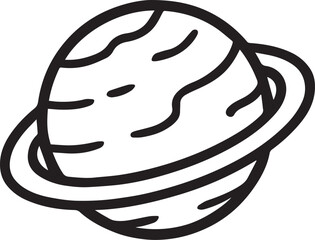 A minimalist line drawing of planet with its rings, conveying the mysteries of the universe. © DesignINKZ
