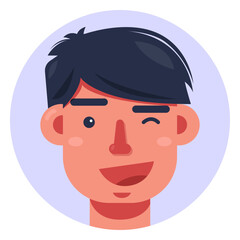 Blue Circle Wink with Smile Man Character in Flat Design Style