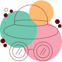 Minimalist Outline Of A Stroller With Transparent Background And Overlapping Colorful Circles And Dark Dots Abstract Art