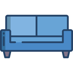 Modern Blue Two Seater Sofa With Dark Legs On A Transparent Background Simple Flat Design Icon