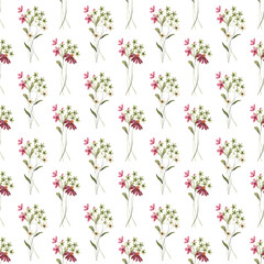 Seamless pattern, floral background with watercolor flower bouquets. Repeat fabric wallpaper print texture. Perfectly for backdrop, wrapped paper.
