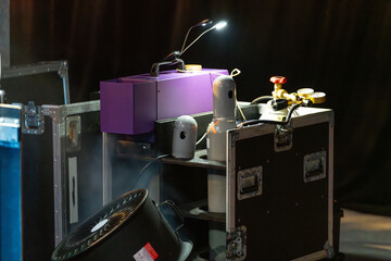 CO2 canisters and related equipment stored backstage for stage and special effects during live concerts and performances
