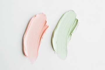 Fototapeta premium Cosmetic cream skincare product texture with pastel background. Moisturizer sample for beauty treatment, wellness and facial care trends.