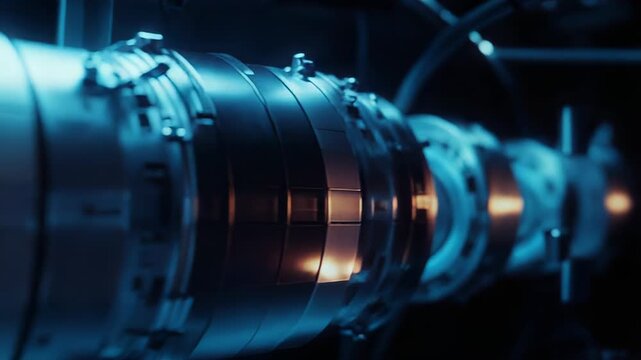 Futuristic particle accelerator generating powerful blue energy beam