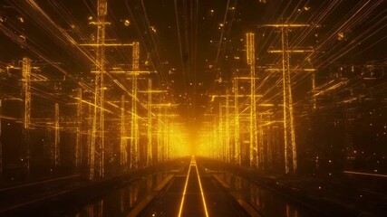 Digital power grid energy flowing through network pylons - Powered by Adobe