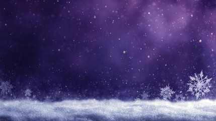 Enchanting winter night sky with falling snow and frosted trees creating a magical and serene atmosphere
