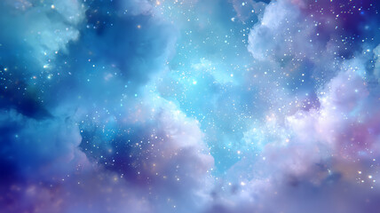 Cosmic Space Nebula with Stars and Blue Purple Clouds