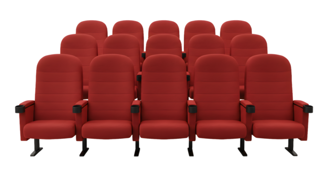 Inviting red theater seats ready for the show, promising entertainment and immersive experiences, perfect for film, movies, or performance events