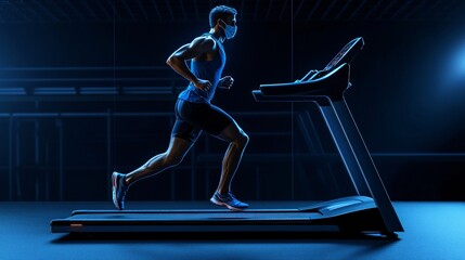 Athlete in mask undergoing treadmill performance evaluation