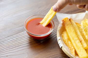Close-Up of Jumbo Fries with Ketchup
