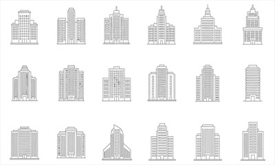 Naklejka premium Architectural Diversity Outlined Skyscraper Silhouettes for Urban Design and Cityscapes