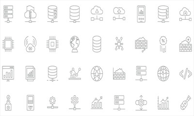 Data Infrastructure Icons Collection Cloud, Network, Servers, and Tech Elements