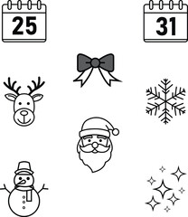 Christmas and New Year Line Icon Set with Editable Stroke – Vector Holiday Illustration