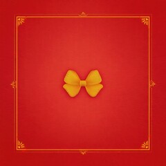 A golden bow adorns a textured red background within an ornate frame.