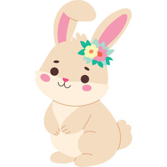 Cute Tan Bunny Rabbit Wearing A Flower Crown With Pink Ears Adorable And Whimsical Easter And Spring Illustration