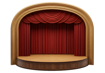 Dramatic stage with red velvet curtains, perfect for theatrical performances, presentations, or digital backdrops evoking elegance and anticipation, ready for talent