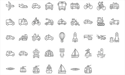 Collection of Transportation Icons in a Linear Style for Various Creative Projects and Designs