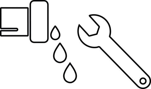 Leaking pipe with water drops and a wrench plumbing repair service icon vector