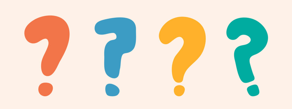 Question mark doodle hand drawn punctuation doubt sign flat element. Warning attention hesitation sign. Query FAQ concept, finding answer. Isolated. Vector illustration