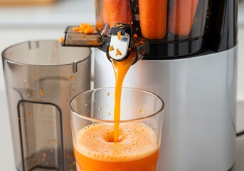 Extraction process of fresh carrot juice with a modern juicer appliance