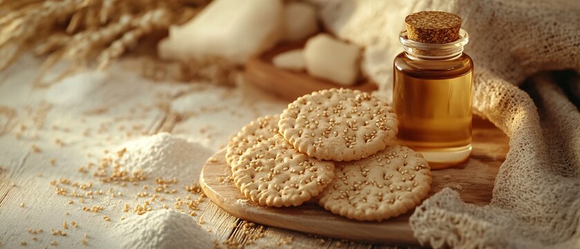 Gourmet Sesame Seed Round Crackers Display - Powered by Adobe