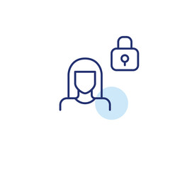 Obraz premium Woman and lock. Identity protection. Safeguarding user personal information and credentials. Pixel perfect, editable stroke vector icon