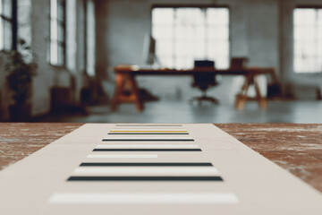 business plan placed on clean surface showcasing ar interface displaying blurred white text bars