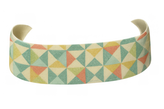 Headband featuring a vibrant geometric triangle pattern in pastel colors, a stylish hair accessory