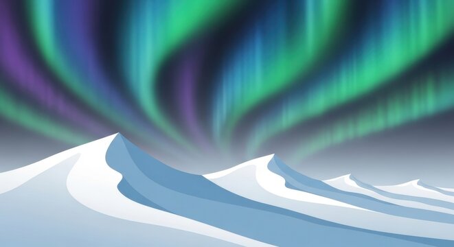 Northern lights dance above snow-covered peaks creating a magical polar landscape - Powered by Adobe