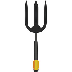 Black Pitchfork with Orange Handle Against Transparent Background Simple Tool Icon Illustration