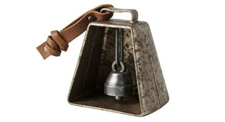 Old metal cowbell with leather strap