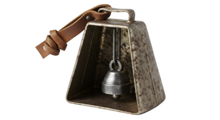 Old metal cowbell with leather strap