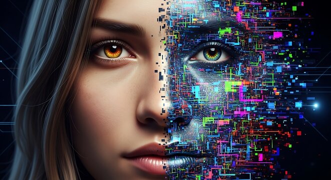 Woman digital technology portrait modern concept data visualization