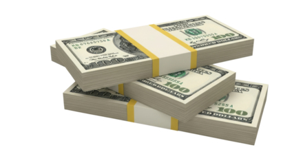 Three large stacks of United States one hundred dollar bills for finance concepts