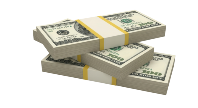 Three large stacks of United States one hundred dollar bills for finance concepts