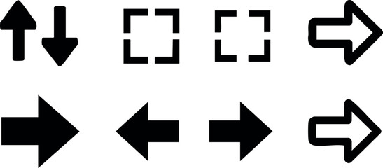 Collection of basic black arrow icons pointing in various directions with filled and outline styles vector illustration